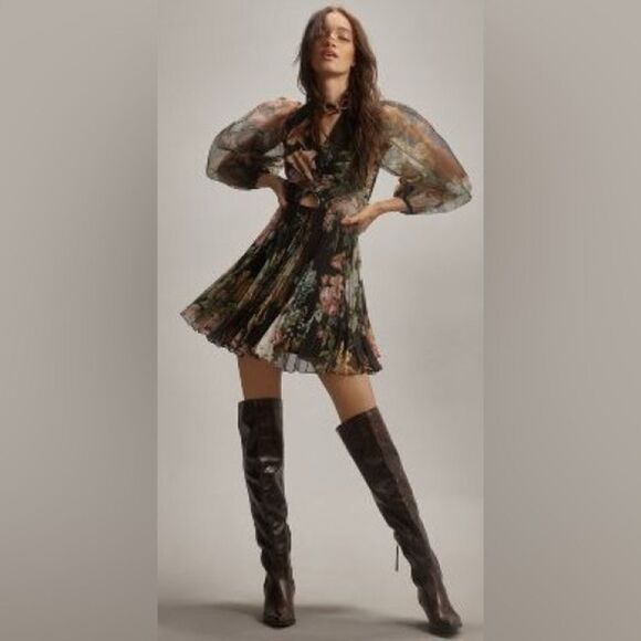 Anthropologie Pankaj & Nidhi Long-Sleeve V-Neck
Cutout Mini Dress/ size M - Picture 3 of 9